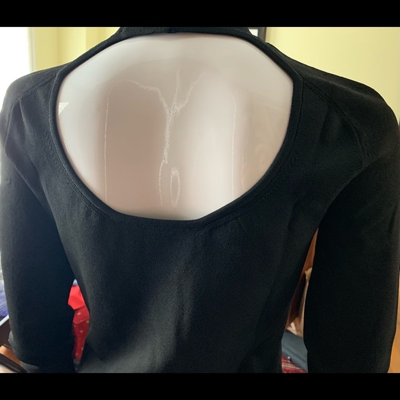 NWT Max Mara black knit mock-neck top long sleeves large slit opening back neck - Picture 6 of 12